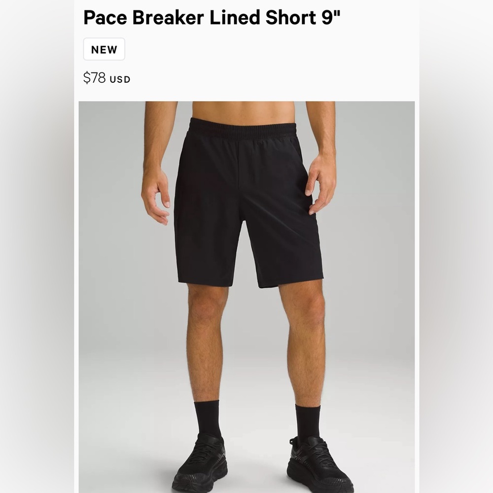Lululemon Men's Quick Dry Pace Breaker
Lined Black Short